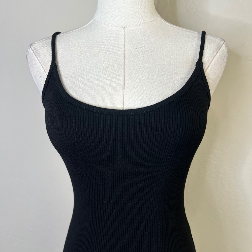 Lulus Dress Bodycon Ribbed Mini Size Small Black Ribbed Knit‎ Spaghetti Strap - Picture 2 of 9